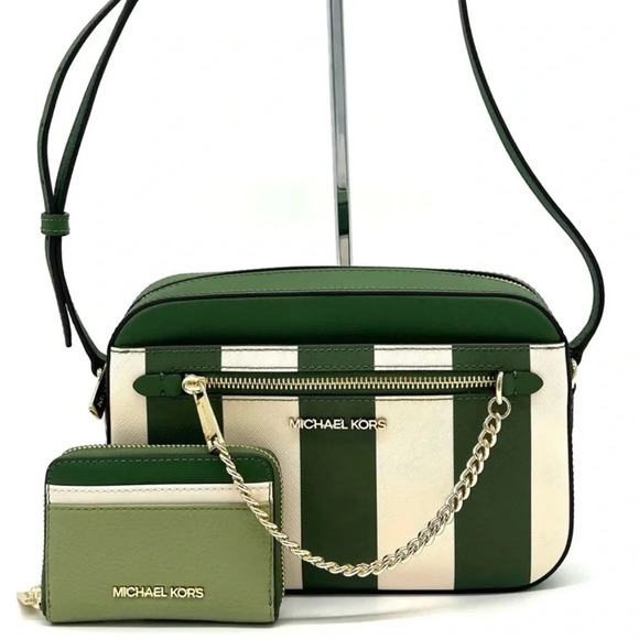 Michael Kors Large EW Zip Chain Crossbody Bag & ZA Card Case Wallet Fern Green - Picture 1 of 15